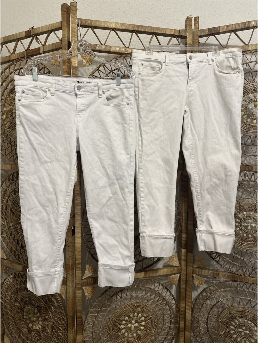 2 Pair Gap 1969 Real Straight Cuffed Cropped Jeans In Optic White Size 12